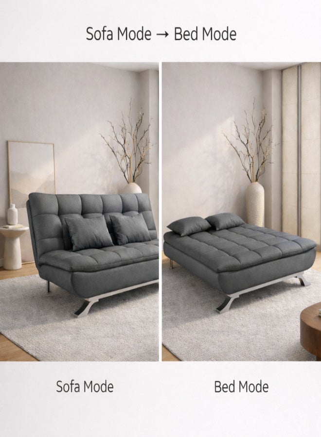 Harmony Home Premium Leather Sofa  Bed – Convertible Sleeper Couch with 2 Plush Cushions, Space-Saving Modern Design & Sturdy Metal Legs, Multi-Functional for Living Room & Guest Space - Grey - Image 3